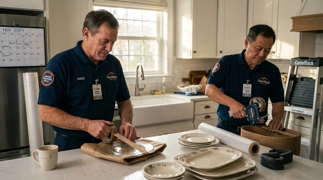 Professional crew packing kitchen dishware in Fairchance, PA